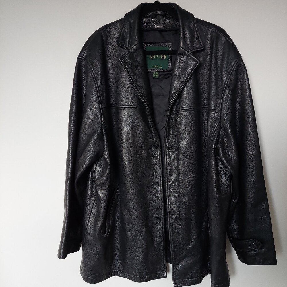 Danier Black Leather Midi Jacket Men's X-Large/44-46